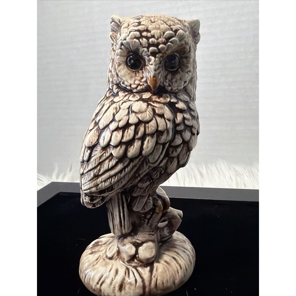 Vintage Studio Art Pottery Owl Figurine Handmade Brown 5” Detail Is Exquisite